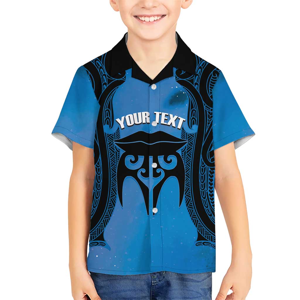Personalised Moko Kauae New Zealand Kid Hawaiian Shirt Maori Chin Tattoo Blue LT14 Kid Blue - Polynesian Pride