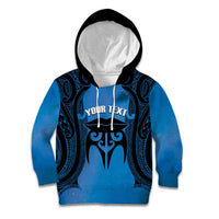 Personalised Moko Kauae New Zealand Kid Hoodie Maori Chin Tattoo Blue LT14 Hoodie Blue - Polynesian Pride