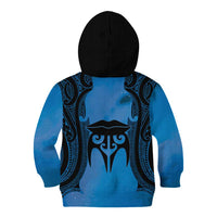 Personalised Moko Kauae New Zealand Kid Hoodie Maori Chin Tattoo Blue LT14 - Polynesian Pride
