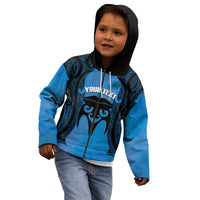 Personalised Moko Kauae New Zealand Kid Hoodie Maori Chin Tattoo Blue LT14 - Polynesian Pride