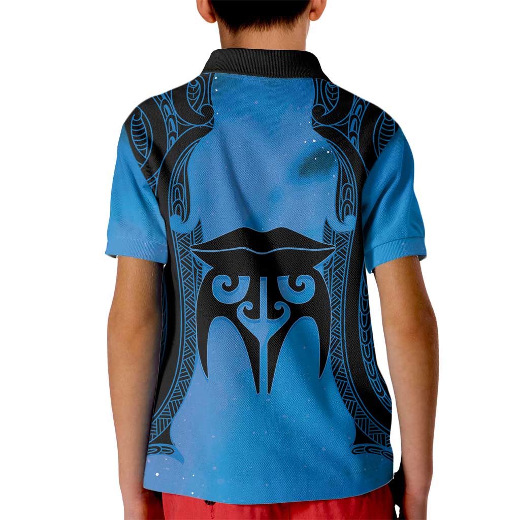 Personalised Moko Kauae New Zealand Kid Polo Shirt Maori Chin Tattoo Blue LT14 - Polynesian Pride