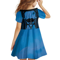 Personalised Moko Kauae New Zealand Kid Short Sleeve Dress Maori Chin Tattoo Blue LT14 - Polynesian Pride