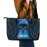 Personalised Moko Kauae New Zealand Leather Tote Bag Maori Chin Tattoo Blue LT14 - Polynesian Pride