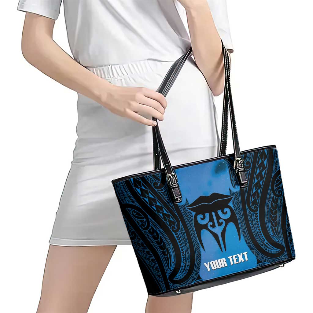 Personalised Moko Kauae New Zealand Leather Tote Bag Maori Chin Tattoo Blue LT14 - Polynesian Pride