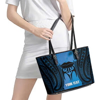 Personalised Moko Kauae New Zealand Leather Tote Bag Maori Chin Tattoo Blue LT14 - Polynesian Pride