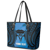 Personalised Moko Kauae New Zealand Leather Tote Bag Maori Chin Tattoo Blue LT14 - Polynesian Pride