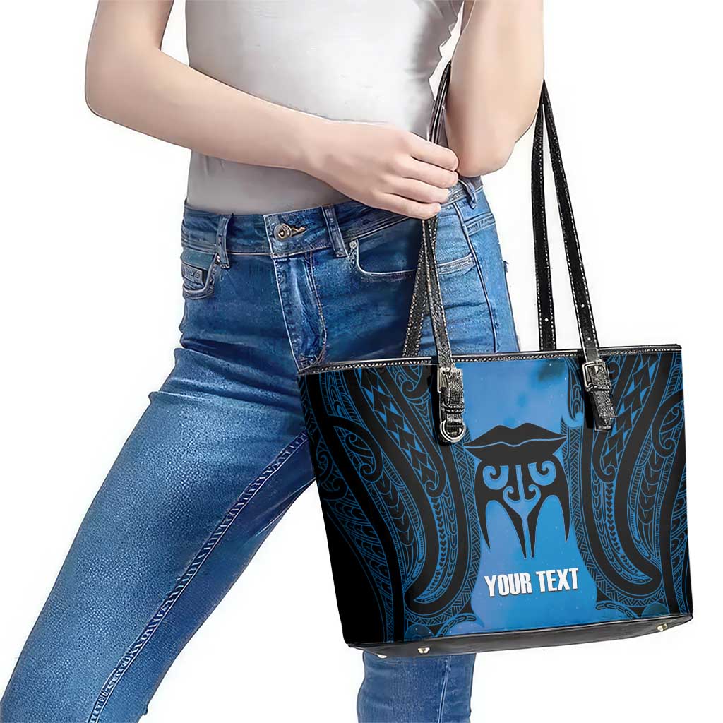Personalised Moko Kauae New Zealand Leather Tote Bag Maori Chin Tattoo Blue LT14 - Polynesian Pride