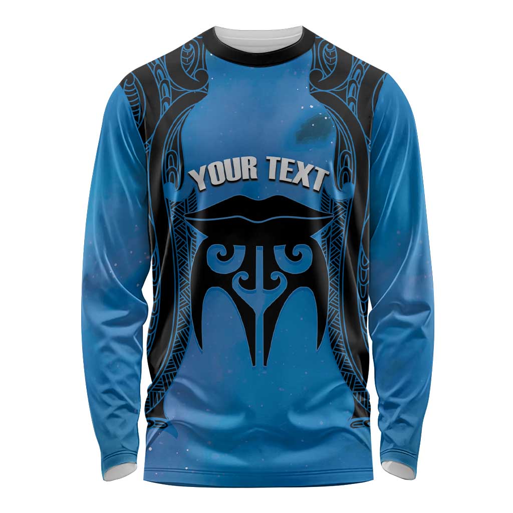 Personalised Moko Kauae New Zealand Long Sleeve Shirt Maori Chin Tattoo Blue LT14 Unisex Blue - Polynesian Pride