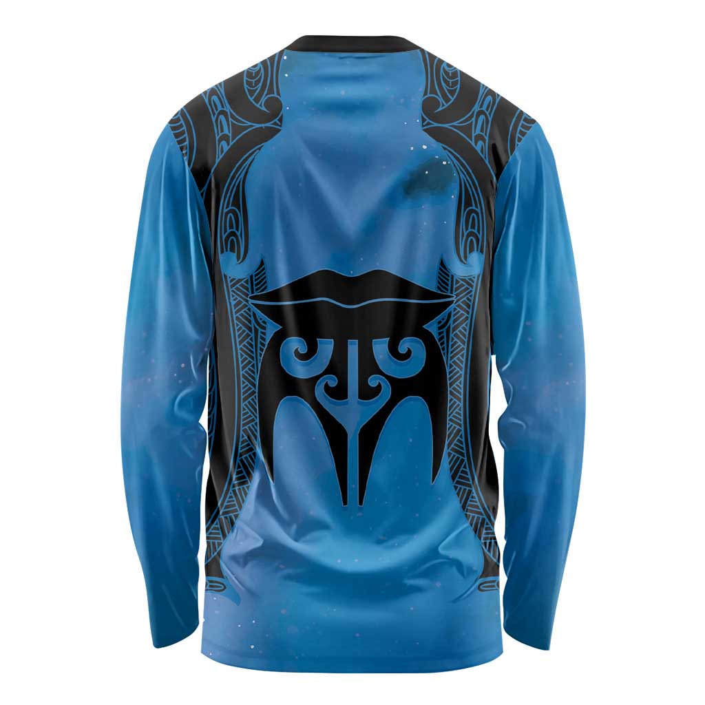 Personalised Moko Kauae New Zealand Long Sleeve Shirt Maori Chin Tattoo Blue LT14 - Polynesian Pride