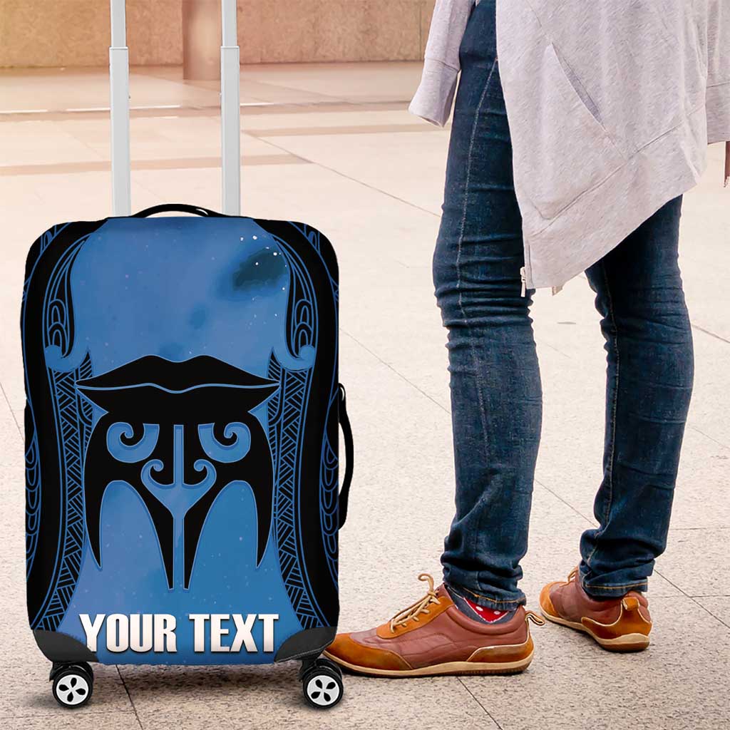 Personalised Moko Kauae New Zealand Luggage Cover Maori Chin Tattoo Blue - Polynesian Pride