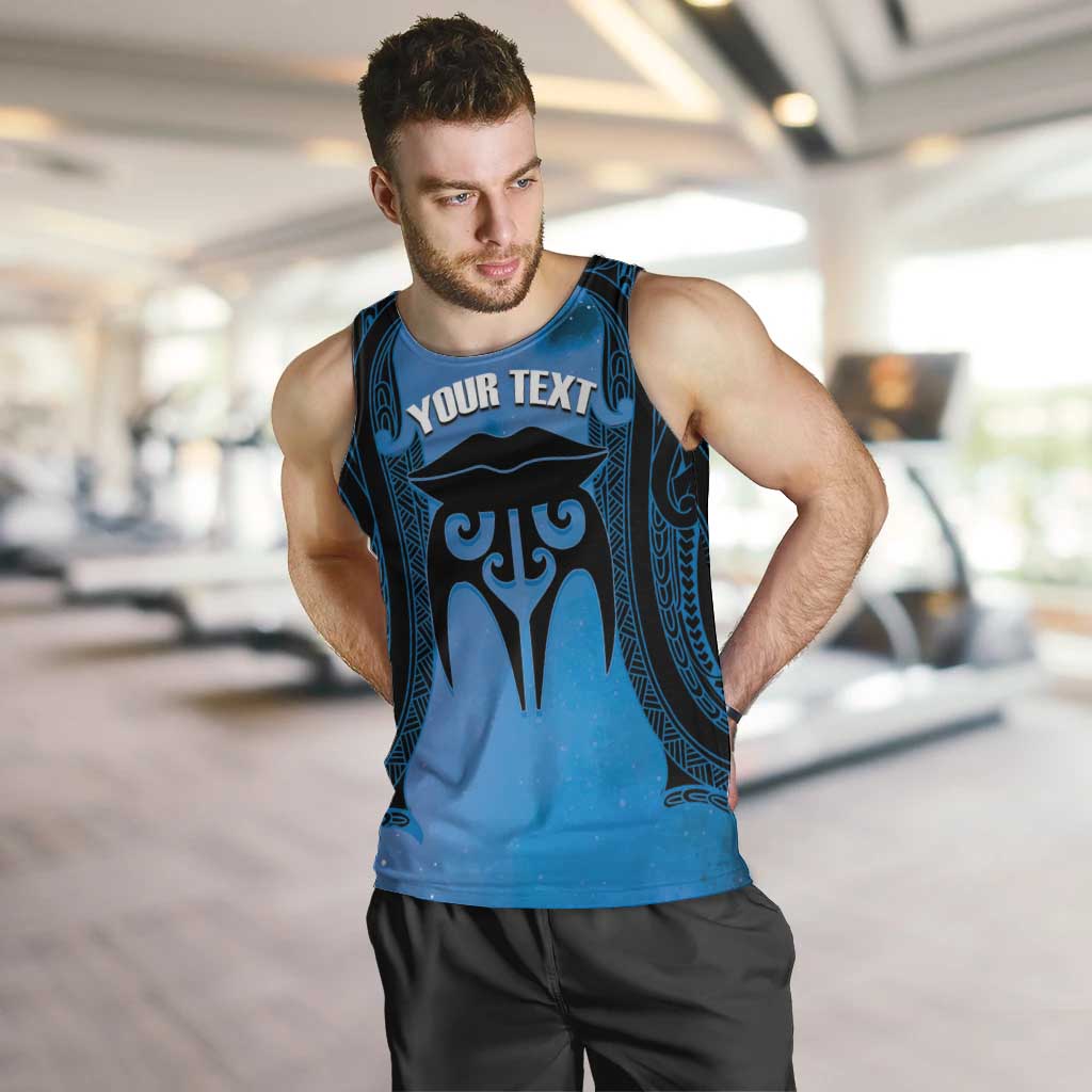 Personalised Moko Kauae New Zealand Men Tank Top Maori Chin Tattoo Blue LT14 Blue - Polynesian Pride