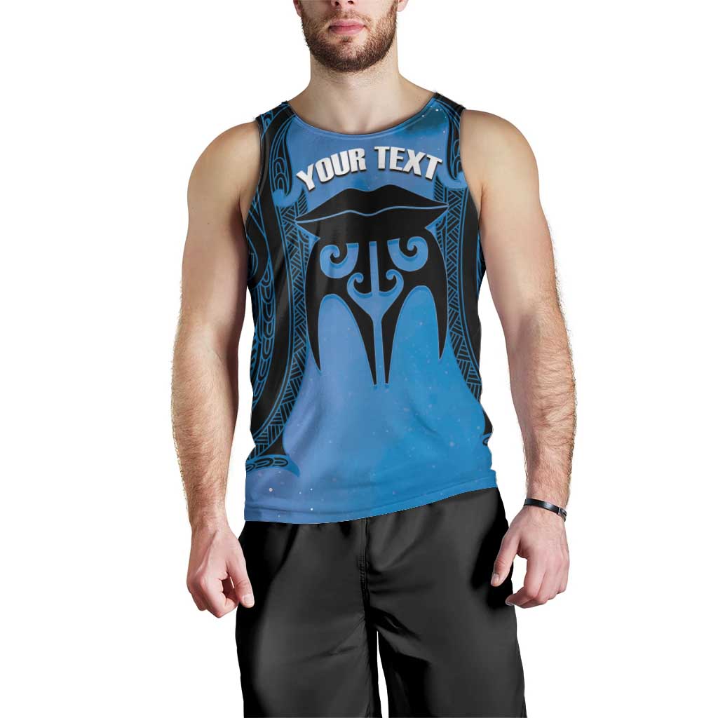 Personalised Moko Kauae New Zealand Men Tank Top Maori Chin Tattoo Blue LT14 - Polynesian Pride