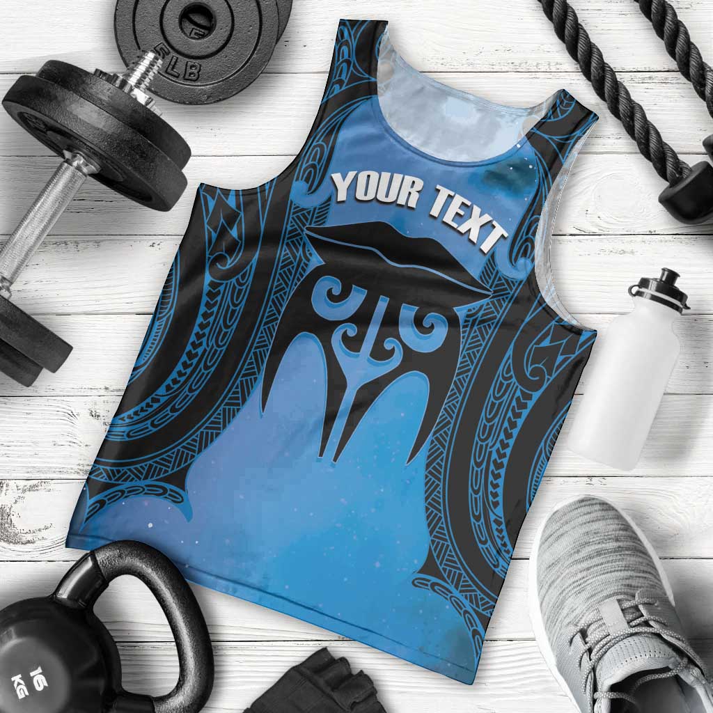 Personalised Moko Kauae New Zealand Men Tank Top Maori Chin Tattoo Blue LT14 - Polynesian Pride