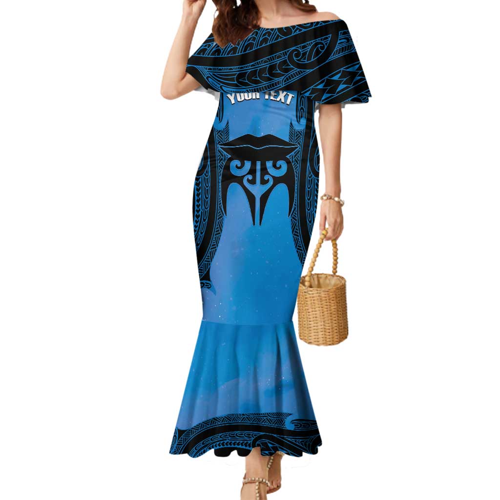 Personalised Moko Kauae New Zealand Mermaid Dress Maori Chin Tattoo Blue LT14 Women Blue - Polynesian Pride
