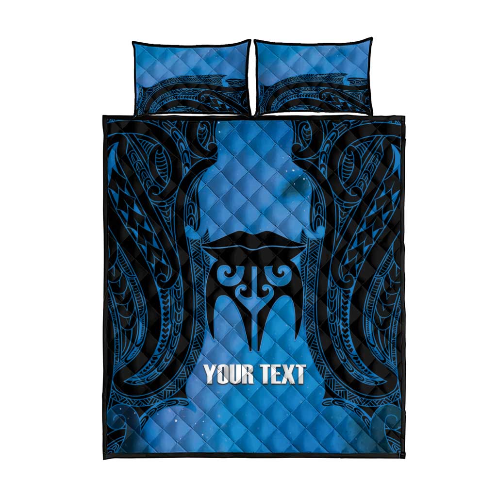 Personalised Moko Kauae New Zealand Quilt Bed Set Maori Chin Tattoo Blue LT14 - Polynesian Pride