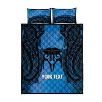 Personalised Moko Kauae New Zealand Quilt Bed Set Maori Chin Tattoo Blue LT14 - Polynesian Pride