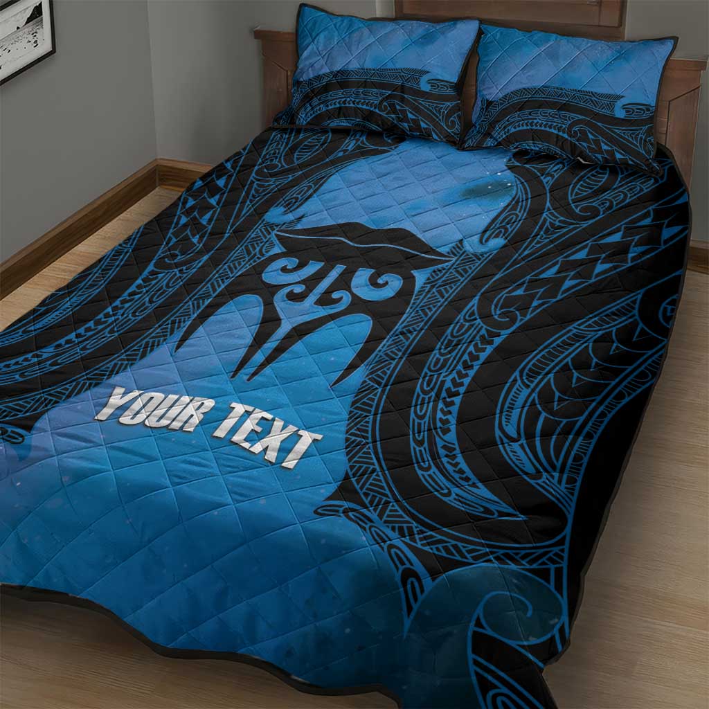 Personalised Moko Kauae New Zealand Quilt Bed Set Maori Chin Tattoo Blue LT14 - Polynesian Pride