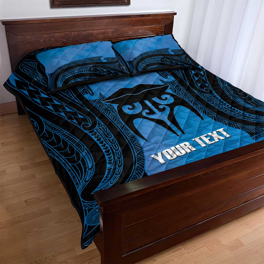 Personalised Moko Kauae New Zealand Quilt Bed Set Maori Chin Tattoo Blue LT14 - Polynesian Pride