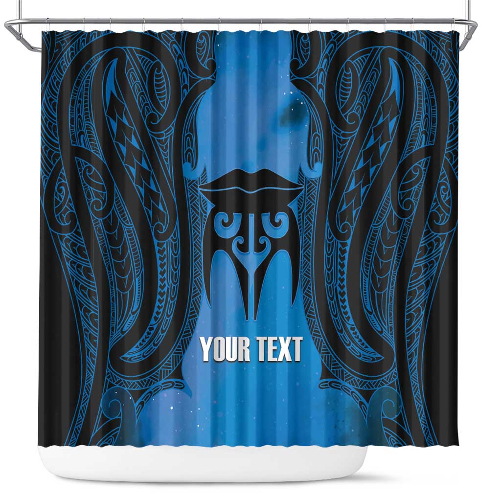 Personalised Moko Kauae New Zealand Shower Curtain Maori Chin Tattoo Blue LT14 Blue - Polynesian Pride