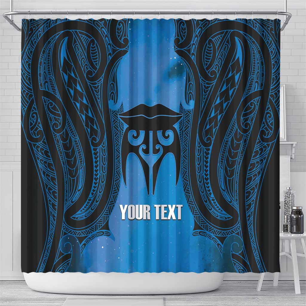 Personalised Moko Kauae New Zealand Shower Curtain Maori Chin Tattoo Blue LT14 - Polynesian Pride