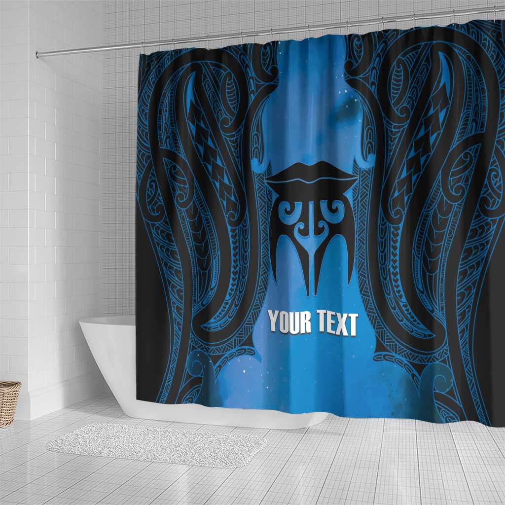 Personalised Moko Kauae New Zealand Shower Curtain Maori Chin Tattoo Blue LT14 - Polynesian Pride