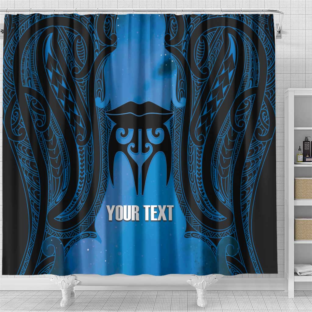 Personalised Moko Kauae New Zealand Shower Curtain Maori Chin Tattoo Blue LT14 - Polynesian Pride