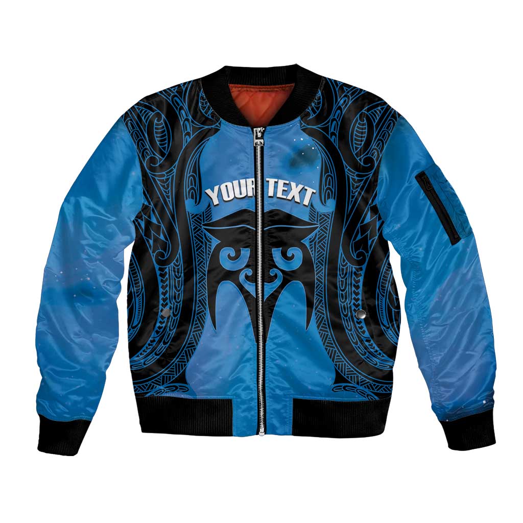 Personalised Moko Kauae New Zealand Sleeve Zip Bomber Jacket Maori Chin Tattoo Blue LT14 Unisex Blue - Polynesian Pride