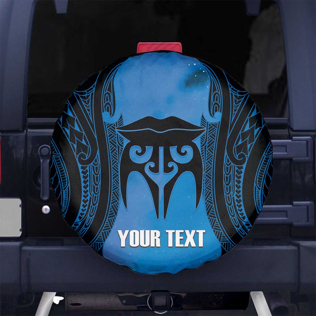 Personalised Moko Kauae New Zealand Spare Tire Cover Maori Chin Tattoo Blue LT14 No hole Blue - Polynesian Pride