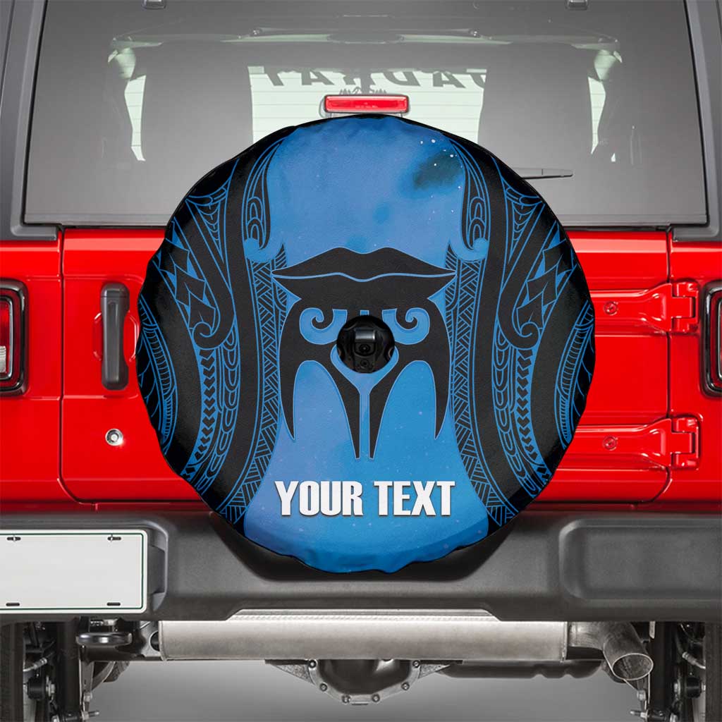 Personalised Moko Kauae New Zealand Spare Tire Cover Maori Chin Tattoo Blue LT14 - Polynesian Pride