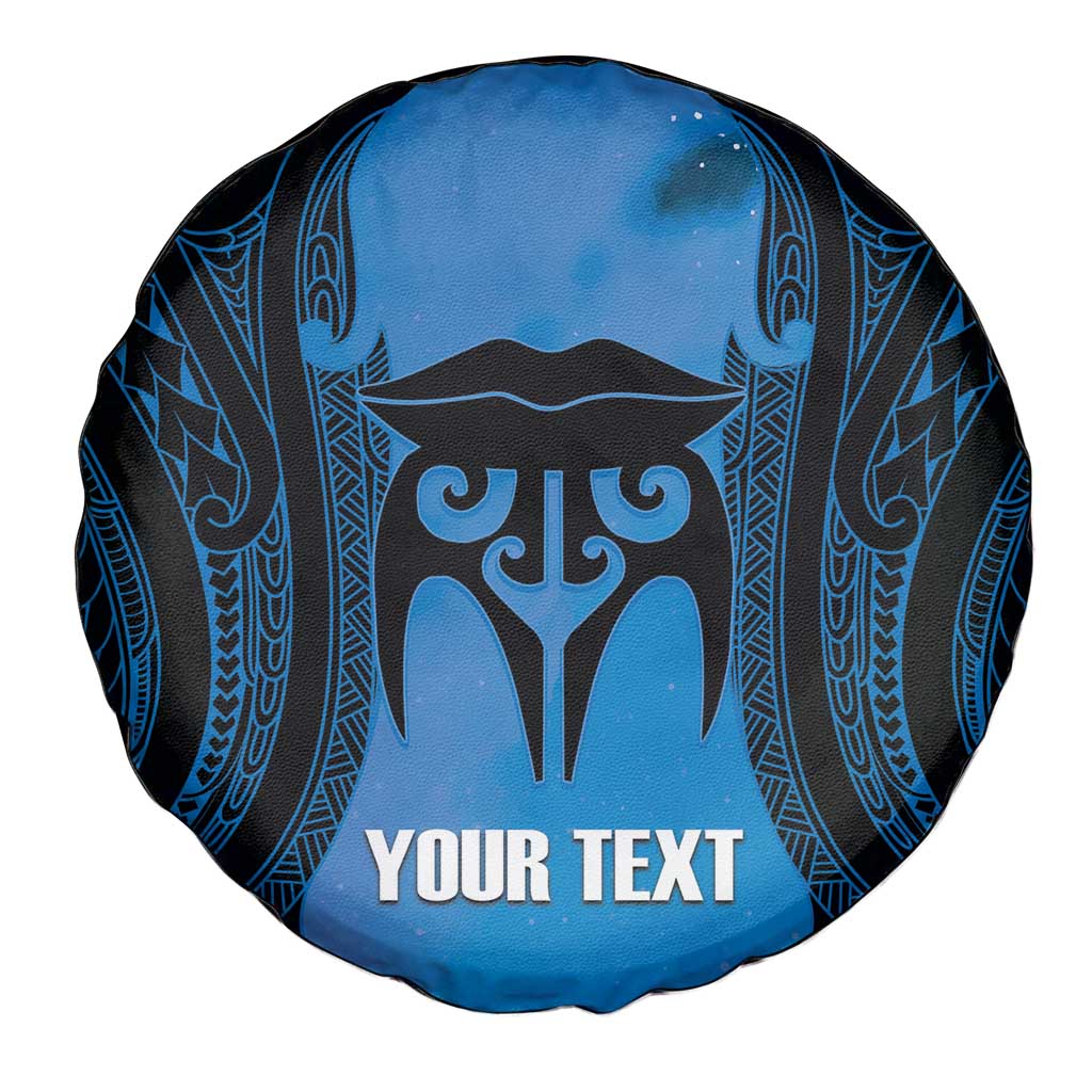 Personalised Moko Kauae New Zealand Spare Tire Cover Maori Chin Tattoo Blue LT14 - Polynesian Pride