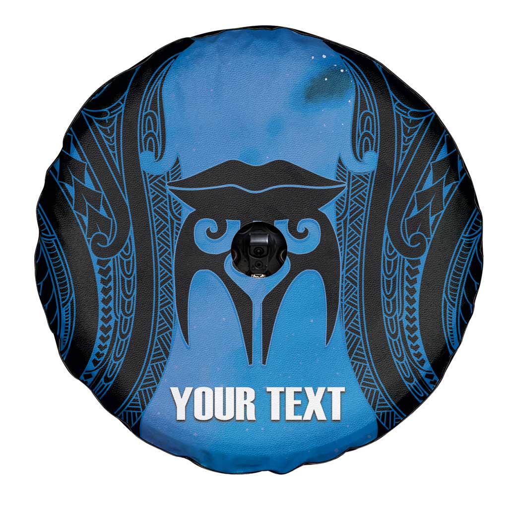 Personalised Moko Kauae New Zealand Spare Tire Cover Maori Chin Tattoo Blue LT14 - Polynesian Pride