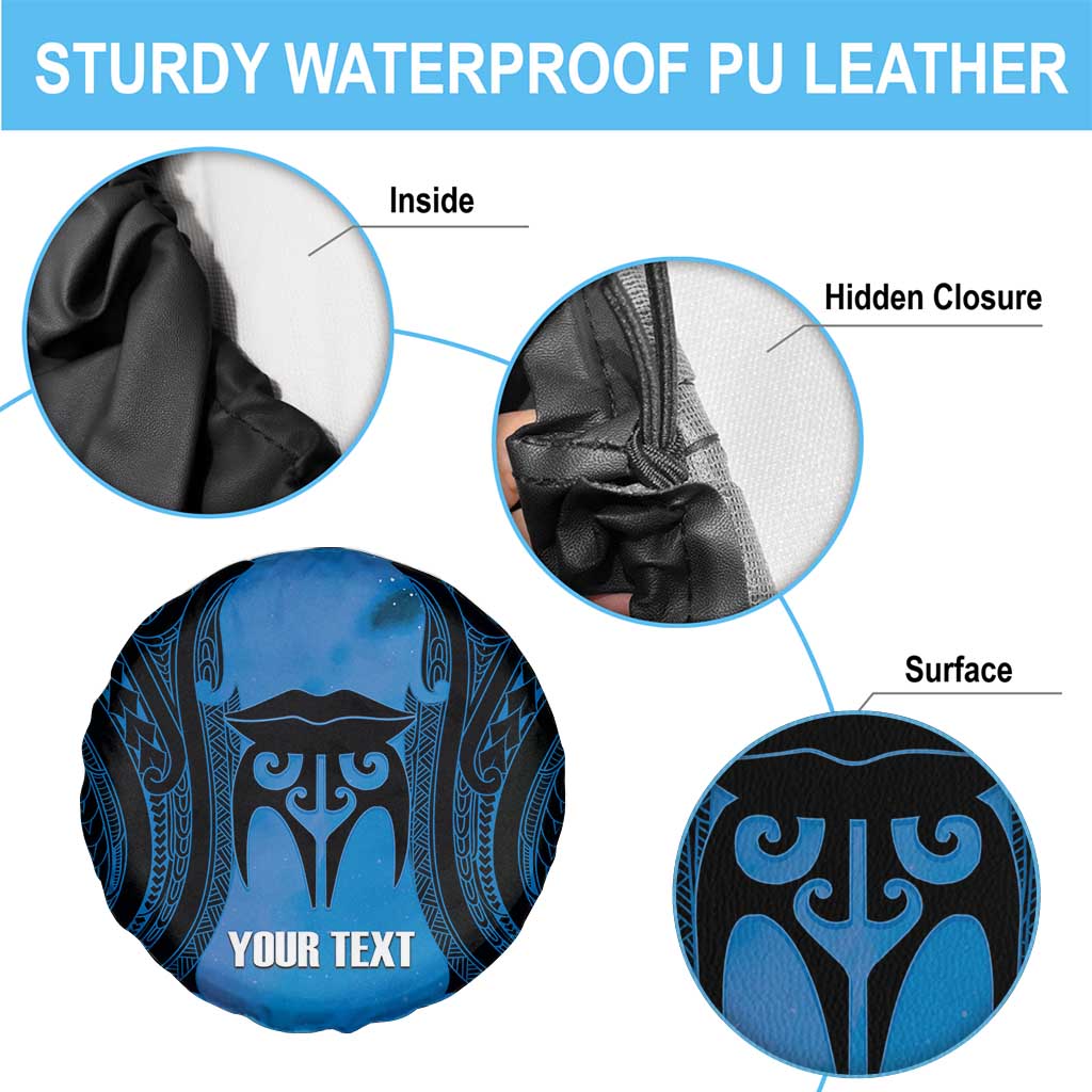 Personalised Moko Kauae New Zealand Spare Tire Cover Maori Chin Tattoo Blue LT14 - Polynesian Pride