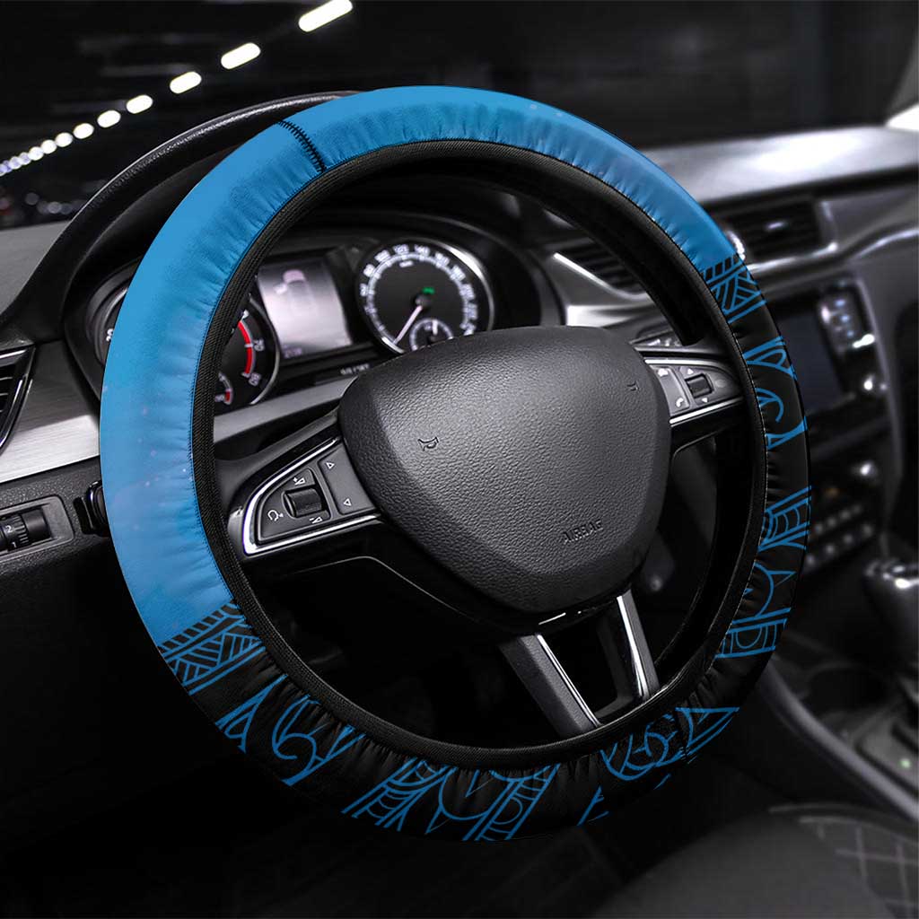 Moko Kauae New Zealand Steering Wheel Cover Maori Chin Tattoo Blue - Polynesian Pride