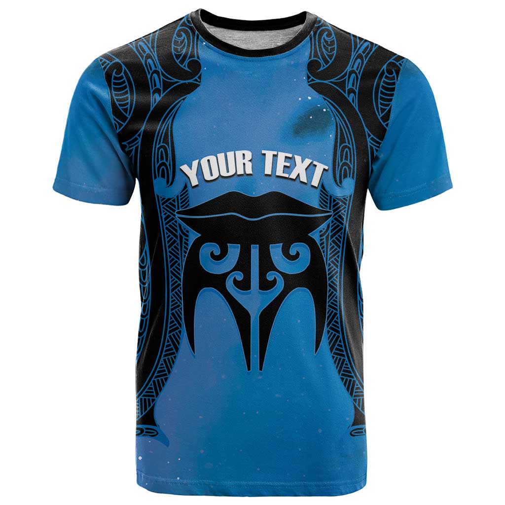 Personalised Moko Kauae New Zealand T Shirt Maori Chin Tattoo Blue LT14 Blue - Polynesian Pride