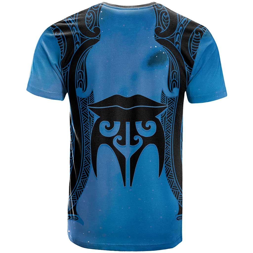 Personalised Moko Kauae New Zealand T Shirt Maori Chin Tattoo Blue LT14 - Polynesian Pride