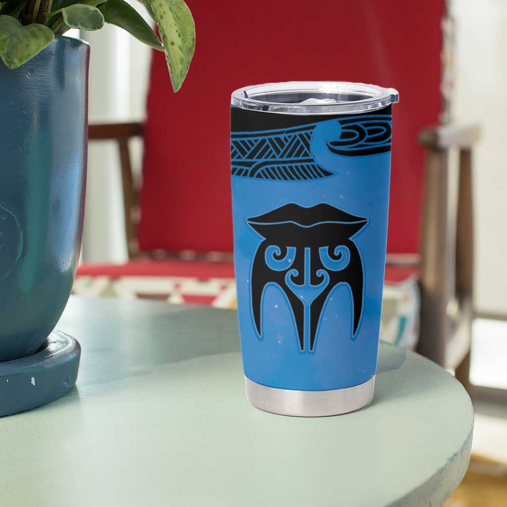 Personalised Moko Kauae New Zealand Tumbler Cup Maori Chin Tattoo Blue LT14 - Polynesian Pride