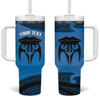 Personalised Moko Kauae New Zealand Tumbler With Handle Maori Chin Tattoo Blue LT14 One Size: 40 oz Blue - Polynesian Pride