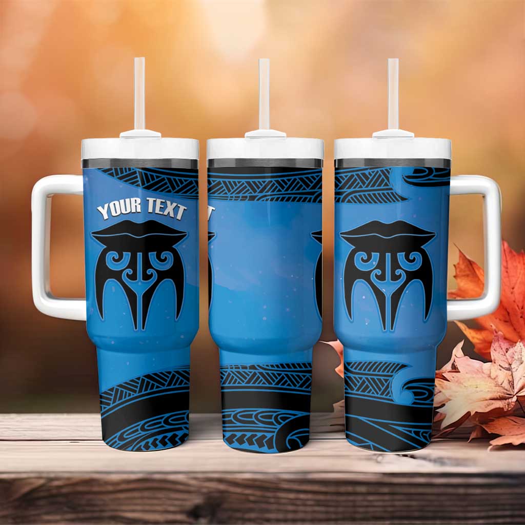 Personalised Moko Kauae New Zealand Tumbler With Handle Maori Chin Tattoo Blue LT14 - Polynesian Pride