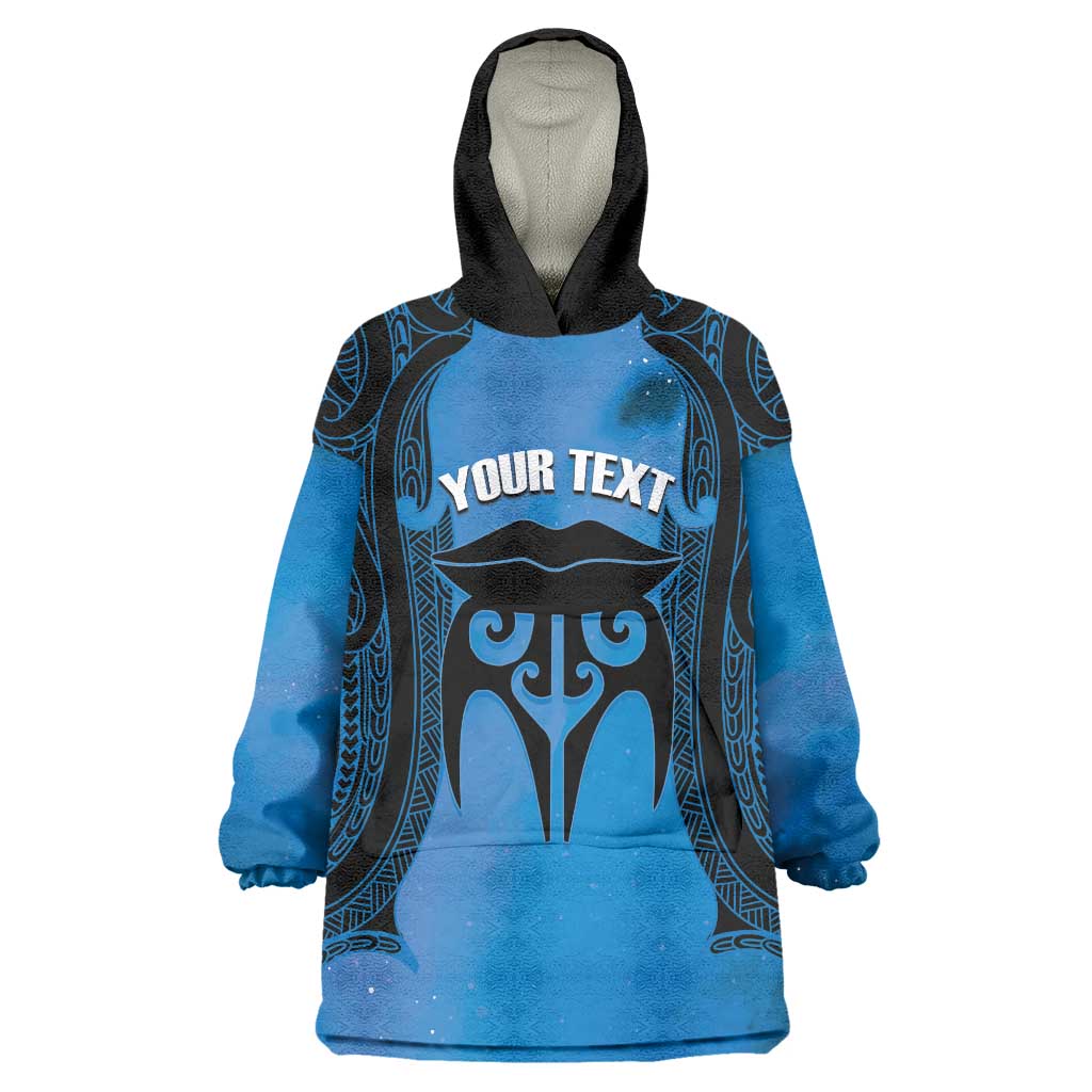 Personalised Moko Kauae New Zealand Wearable Blanket Hoodie Maori Chin Tattoo Blue LT14 One Size Blue - Polynesian Pride
