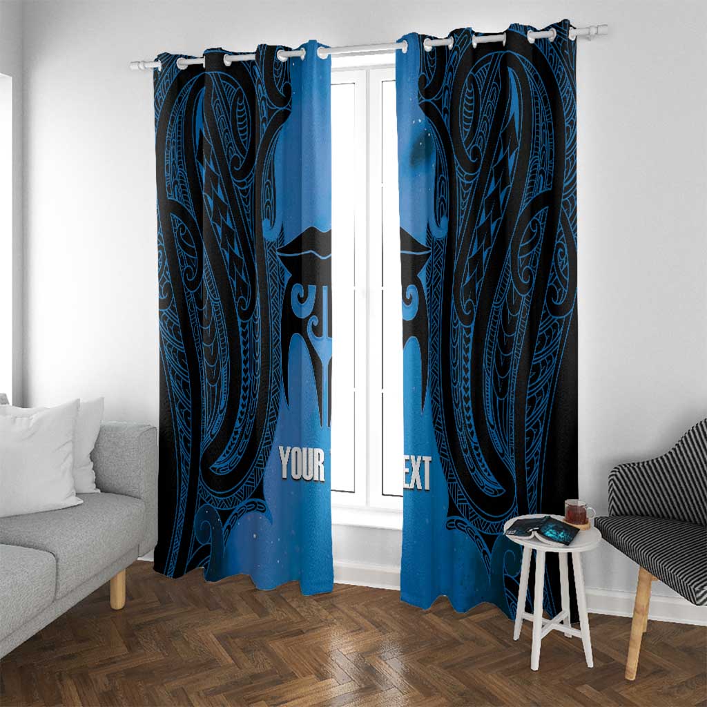Personalised Moko Kauae New Zealand Window Curtain Maori Chin Tattoo Blue - Polynesian Pride