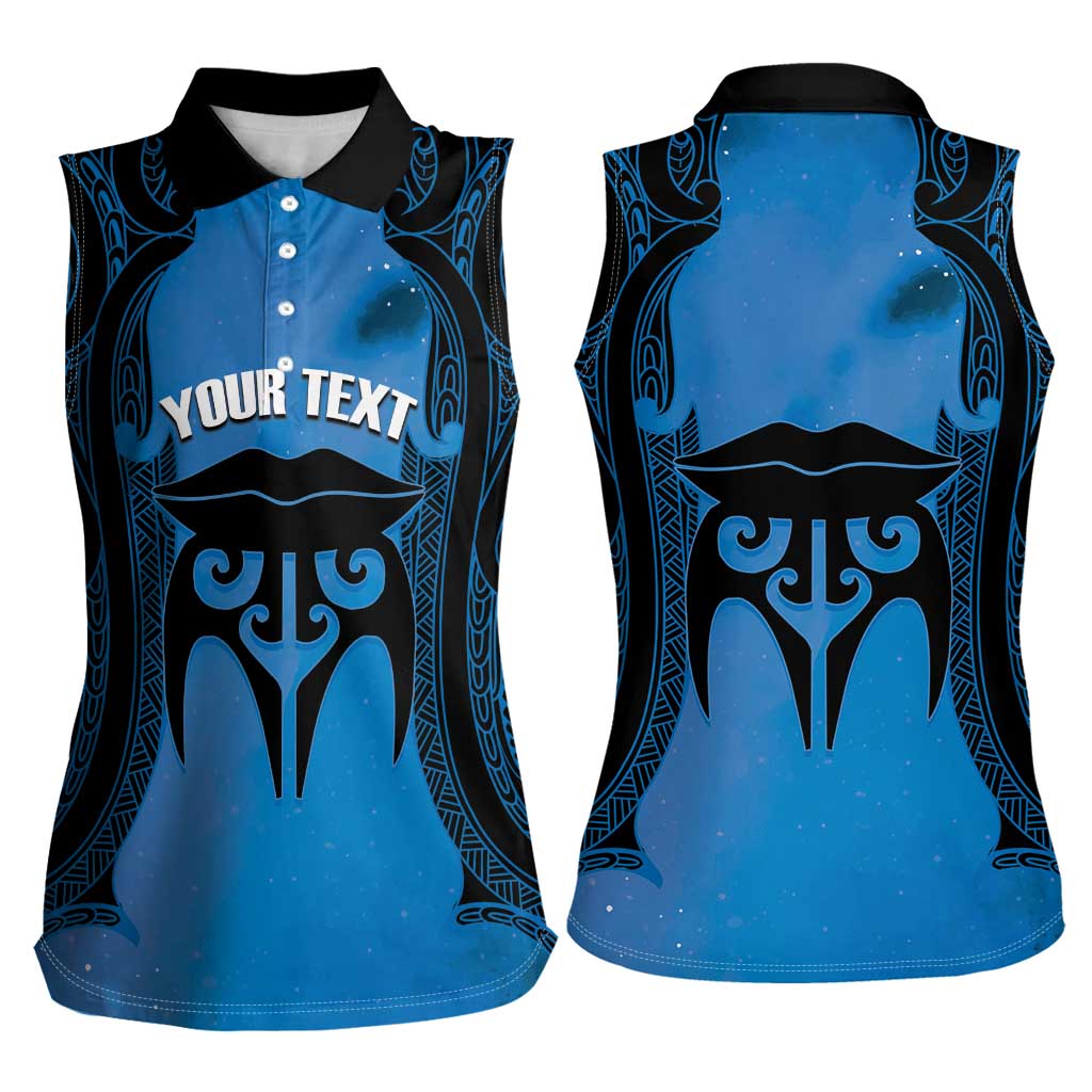 Personalised Moko Kauae New Zealand Women Sleeveless Polo Shirt Maori Chin Tattoo Blue LT14 - Polynesian Pride