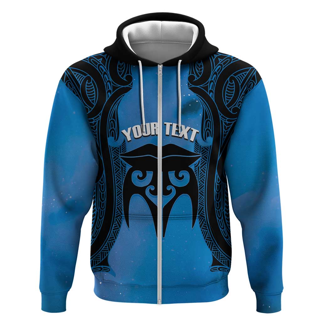 Personalised Moko Kauae New Zealand Zip Hoodie Maori Chin Tattoo Blue LT14 Zip Hoodie Blue - Polynesian Pride
