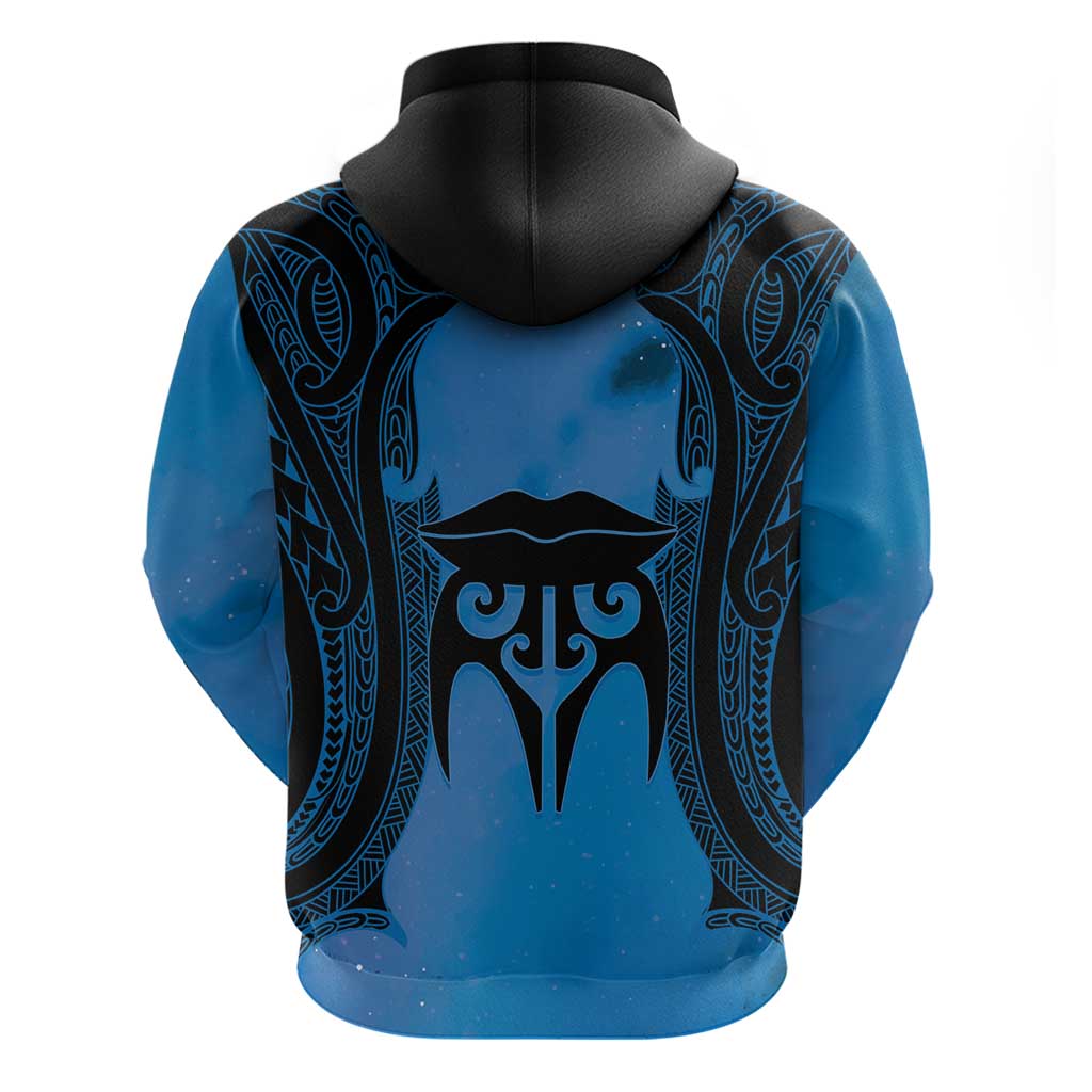 Personalised Moko Kauae New Zealand Zip Hoodie Maori Chin Tattoo Blue LT14 - Polynesian Pride
