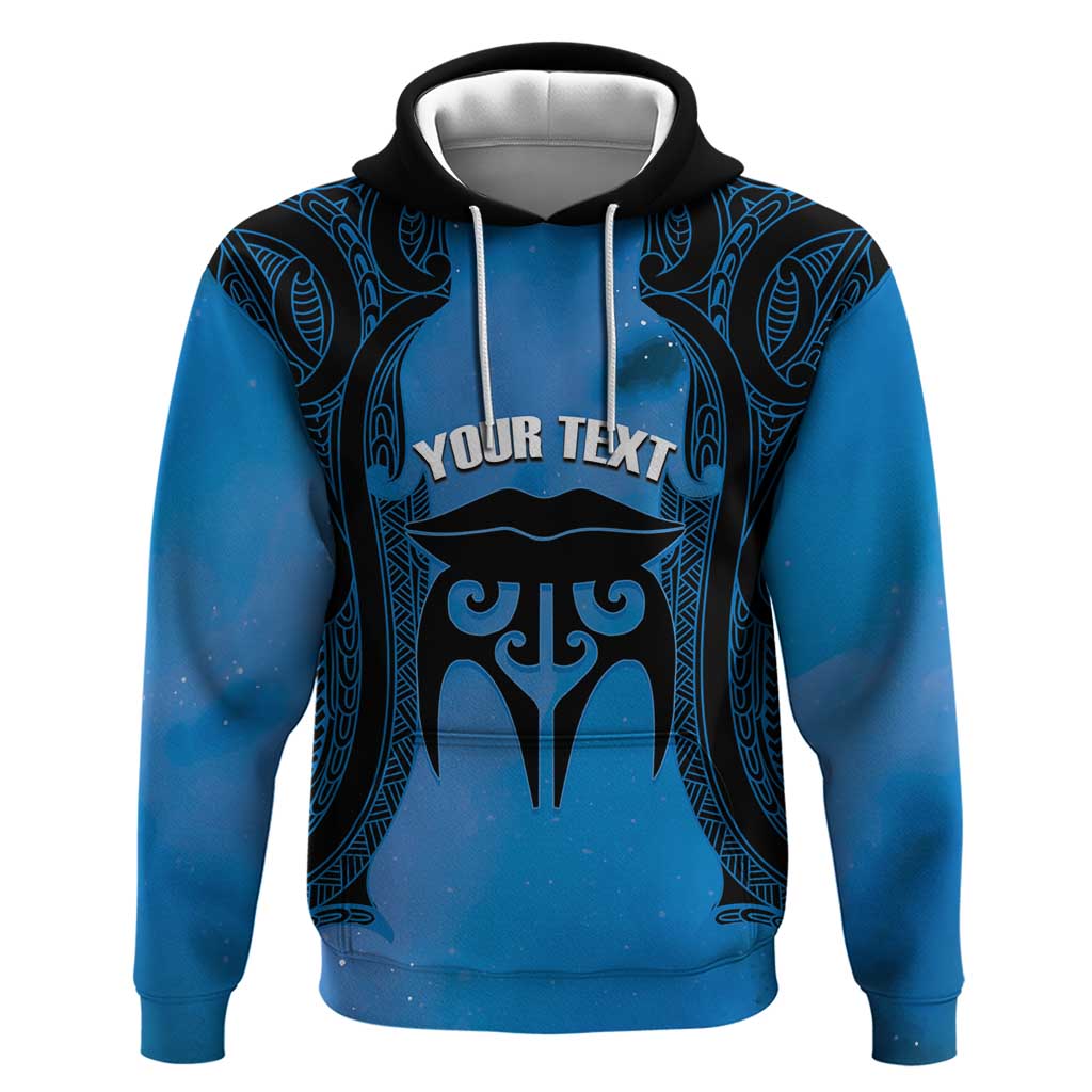 Personalised Moko Kauae New Zealand Zip Hoodie Maori Chin Tattoo Blue LT14 Pullover Hoodie Blue - Polynesian Pride