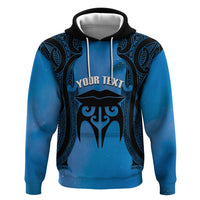 Personalised Moko Kauae New Zealand Zip Hoodie Maori Chin Tattoo Blue LT14 Pullover Hoodie Blue - Polynesian Pride