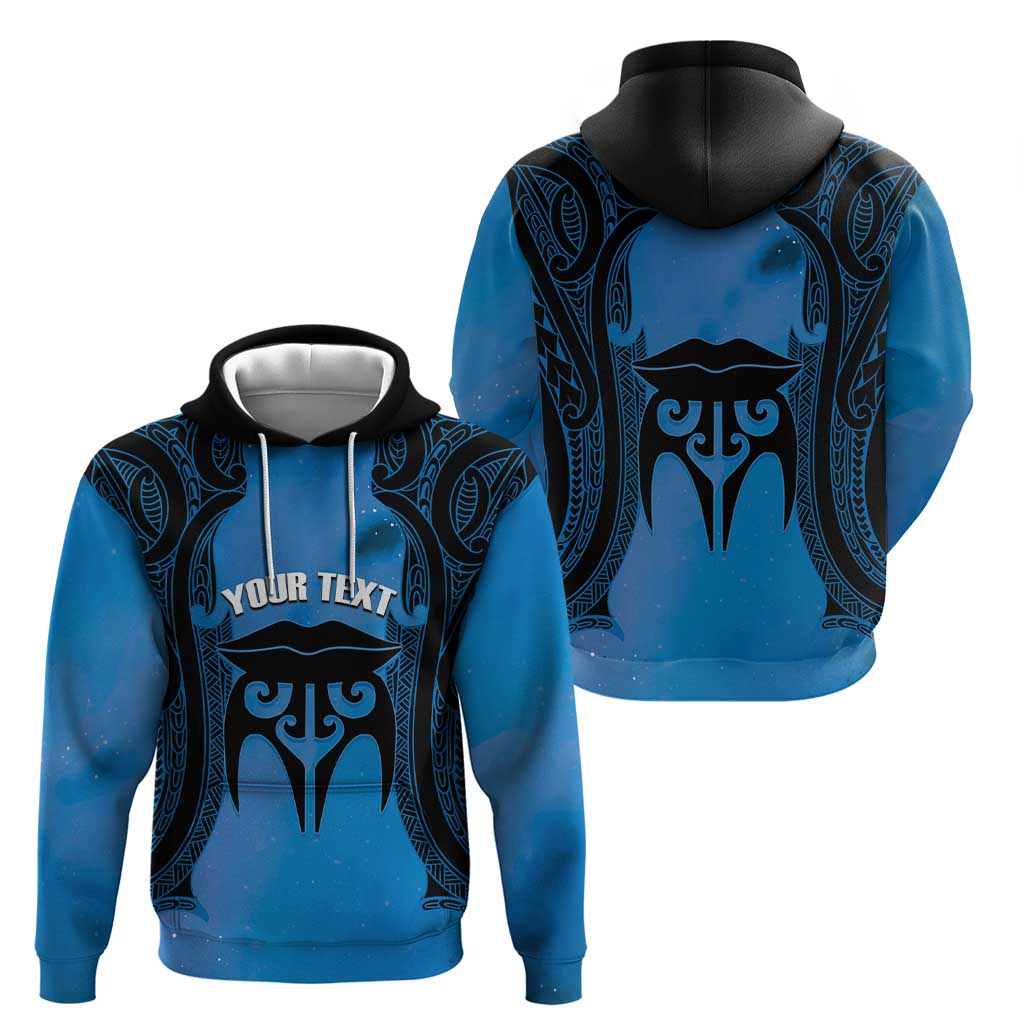 Personalised Moko Kauae New Zealand Zip Hoodie Maori Chin Tattoo Blue LT14 - Polynesian Pride