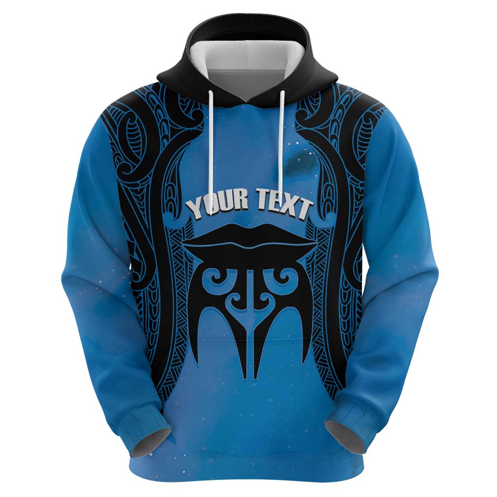 Personalised Moko Kauae New Zealand Zip Hoodie Maori Chin Tattoo Blue LT14 - Polynesian Pride