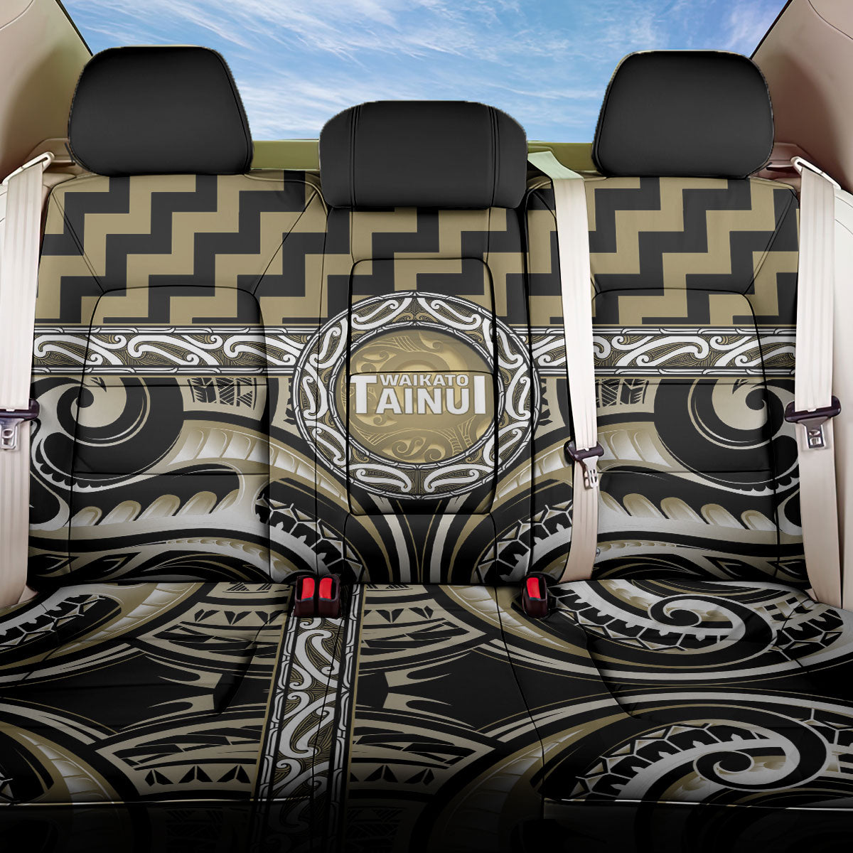 Aotearoa Waikato Tainui Back Car Seat Cover Maori Iwi Poutama Puhoro Tattoo LT14 One Size Old Yellow - Polynesian Pride