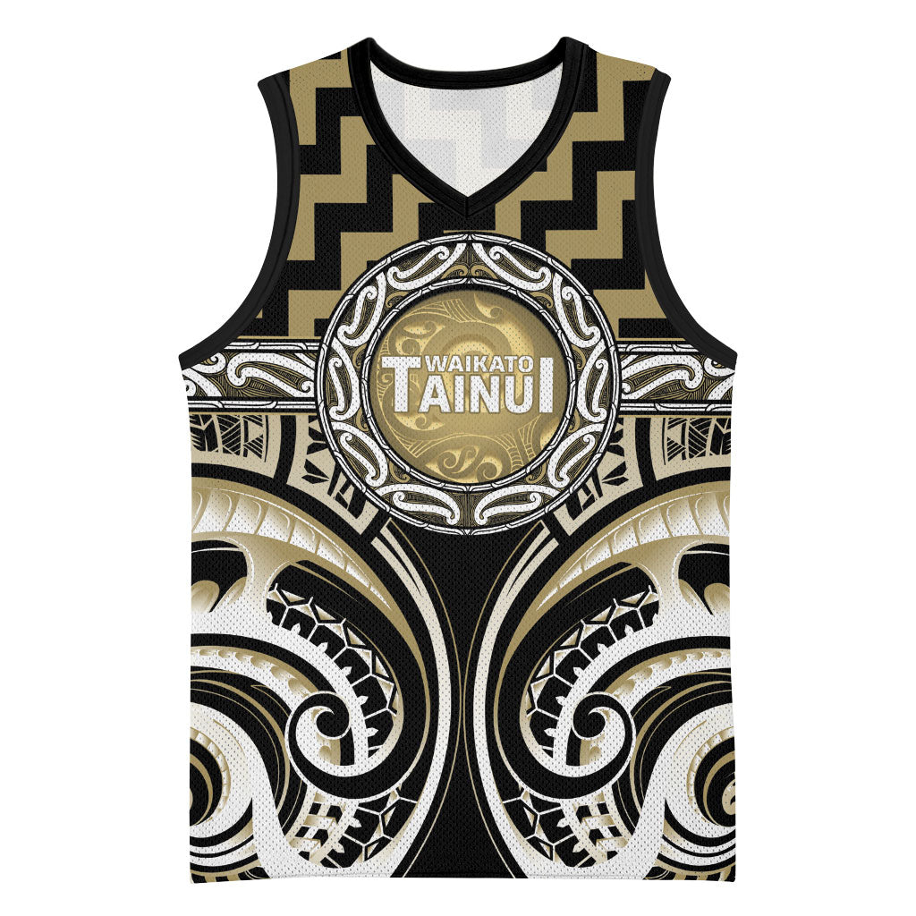 Aotearoa Waikato Tainui Personalised Basketball Jersey Maori Iwi Poutama Puhoro Tattoo LT14 Unisex Old Yellow - Polynesian Pride
