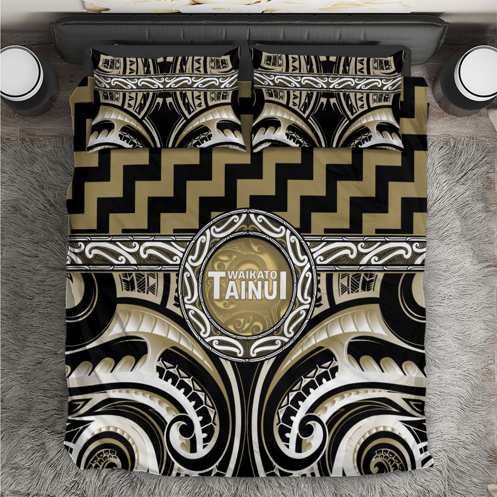 Aotearoa Waikato Tainui Bedding Set Maori Iwi Poutama Puhoro Tattoo LT14 Old Yellow - Polynesian Pride